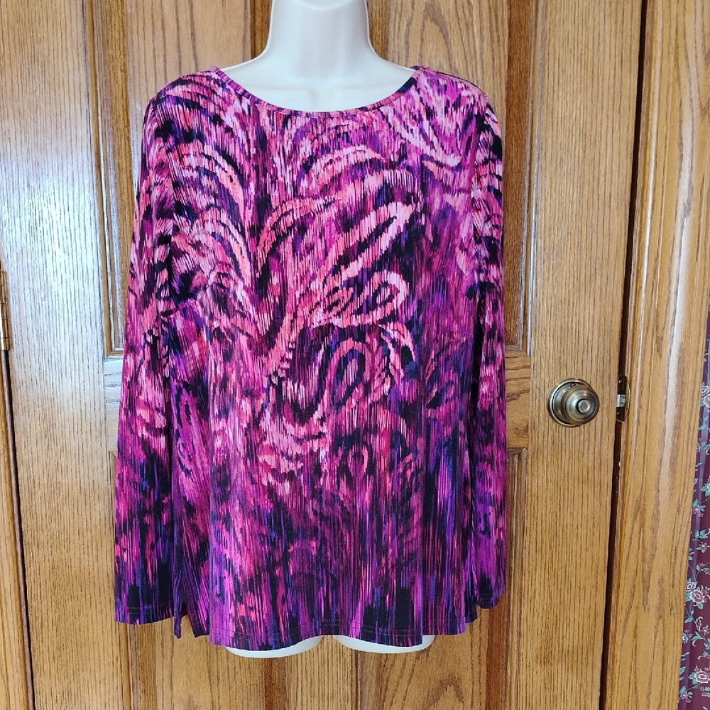 Bob Mackie Vibrant Pink & Black Patterned Top Medium